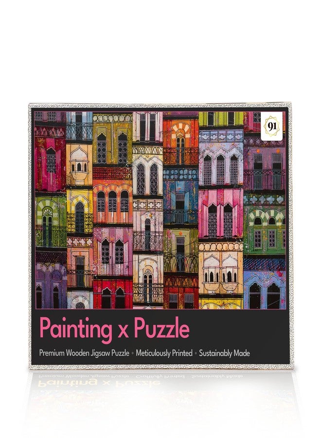 91Knots Painting x Puzzle Series | Contemporary Indian Art | 500 Pieces Wooden Jigsaw Puzzles for Adults (500 Pieces, Haveli Colorful Houses) - Image 2